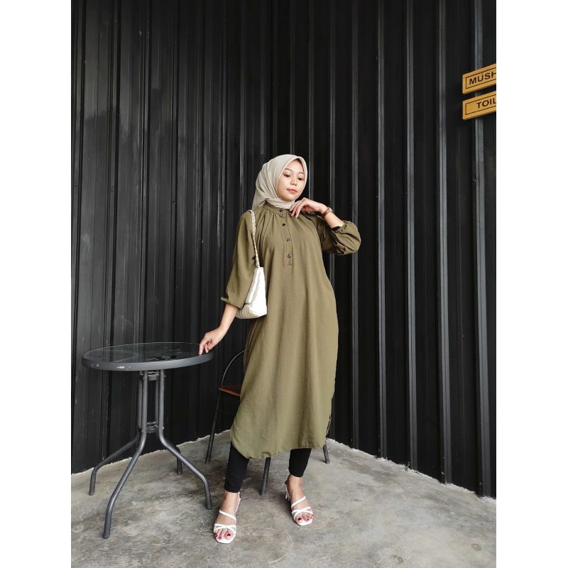 1KG MUAT 4PCS | RENITA LONG TUNIK JUMBO KANCING AIRFLOW CRINKLE BUSUI FRIENDLY LONG TUNIK CRINKLE AIRFLOW JUMBO /  MERANI MIDI DRESS HITS OOTD FASHION WANITA SELEBGRAM TERMURAH