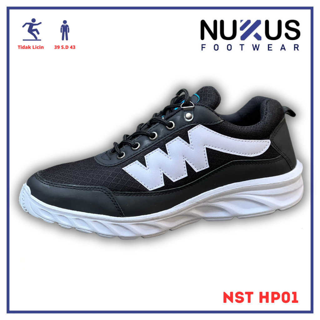 Nukus Sepatu Sekolah Tali Hitam Putih Sneakers - NST HP01