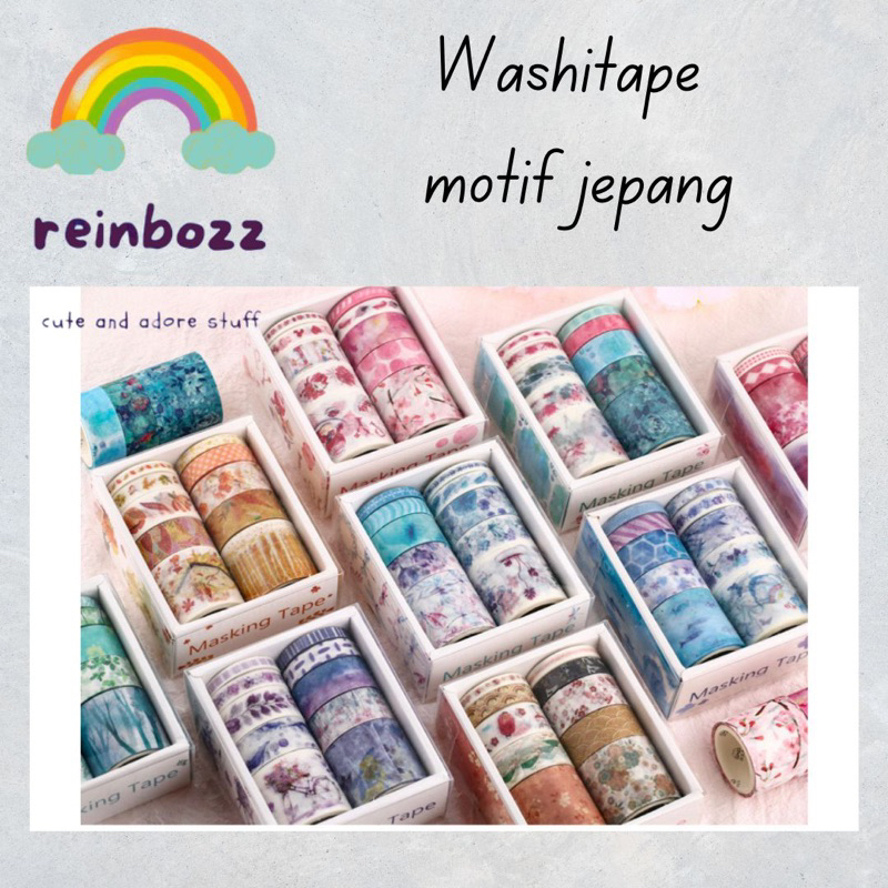 washi tape aesthetic 10 roll dengan motif Japan collection, stiker washi tape