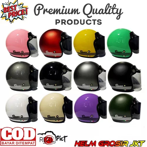 HELM BOGO CLASSIC RETRO MURAH KACA DATAR HITAM BENING UNTUK DEWASA PRIA DAN WANITA (COD)