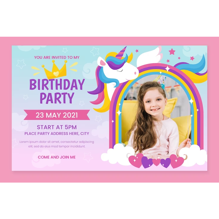Undangan Ultah Premium Unicorn / Custom / Kartu Undangan Ultah / Birthday Card Desain Suka Suka