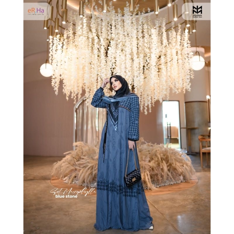 [ER.HA SYARI] GAMIS SYARI TERBARU / DRESS SET PRINTING " MACROPHYLA SET " by ERHA SYARI