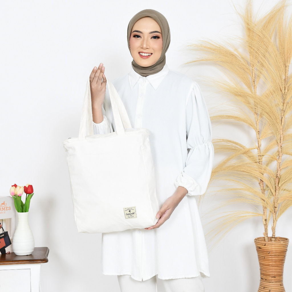 Carravelle - Totebag Resleting Wanita Bahan Kanvas Sueding polos dan Canvas motif Tebal Lembut Bisa Custom Sablon Untuk Tas Seminar Souvenir Gift Pernikahan