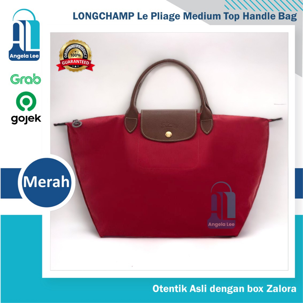 Longchamp Le Pliage Medium Top Handle Bag Prune Tas Wanita Merah