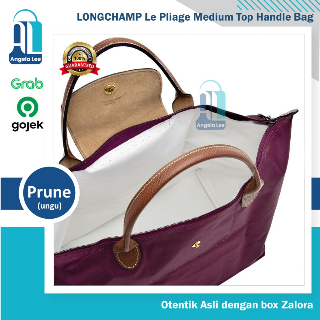 Longchamp Le Pliage Medium Top Handle Bag Prune Tas Wanita Ungu Tua