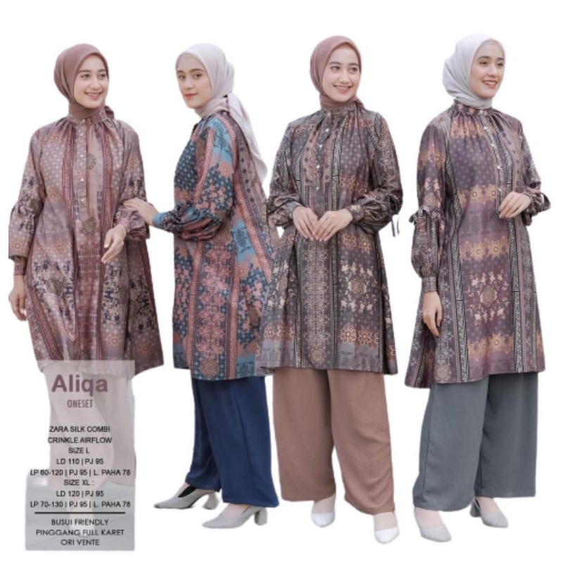 ALIQA ONESET // SET JUMBO MOTIF // ZARA SILK COMBI CRINCKLE AIRFLOW // LONG TUNIK KANCING AKTIF // C