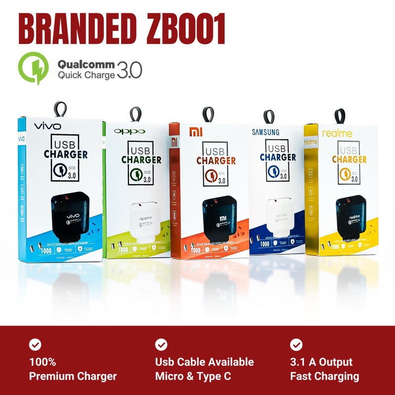 Charger Branded 3A Qualcomm ZB-001 (Support Fast Charging)
