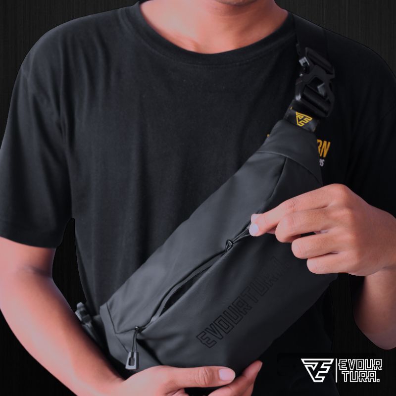 Evourtura waistbag waterproof tas pinggang premium anti air tas pinggang pria tas bahu [ INVALA ]