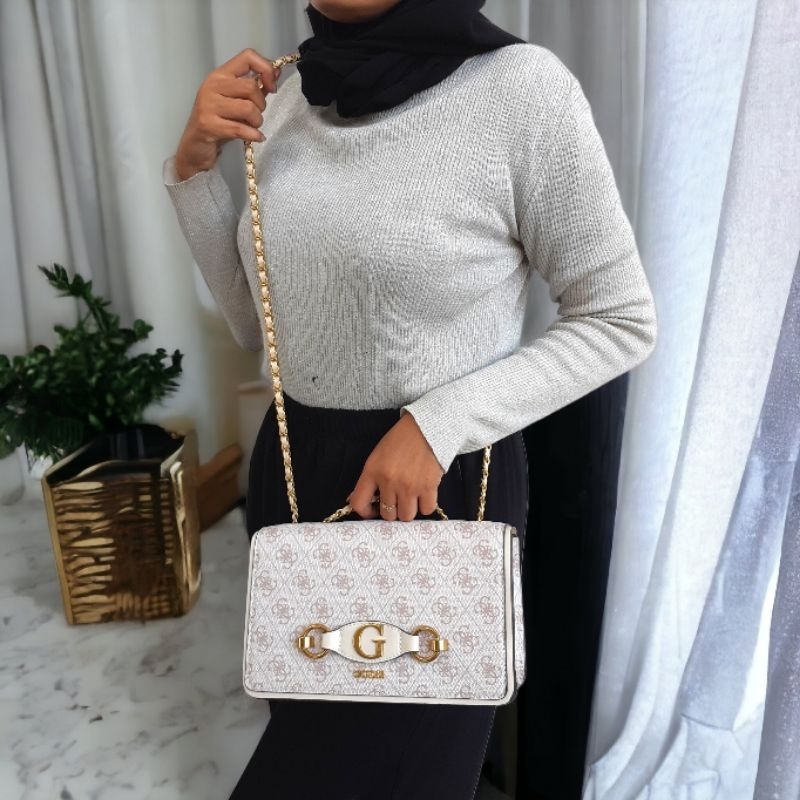 (WODB) Tas izzy convertible brown black logo beige white selempang shoulder pundak jinjing clutch bag tas pesta fashion batik ready stock cirebon indramayu kuningan majalengka losari ciledug sindang laut tegal brebes gs gb feminim