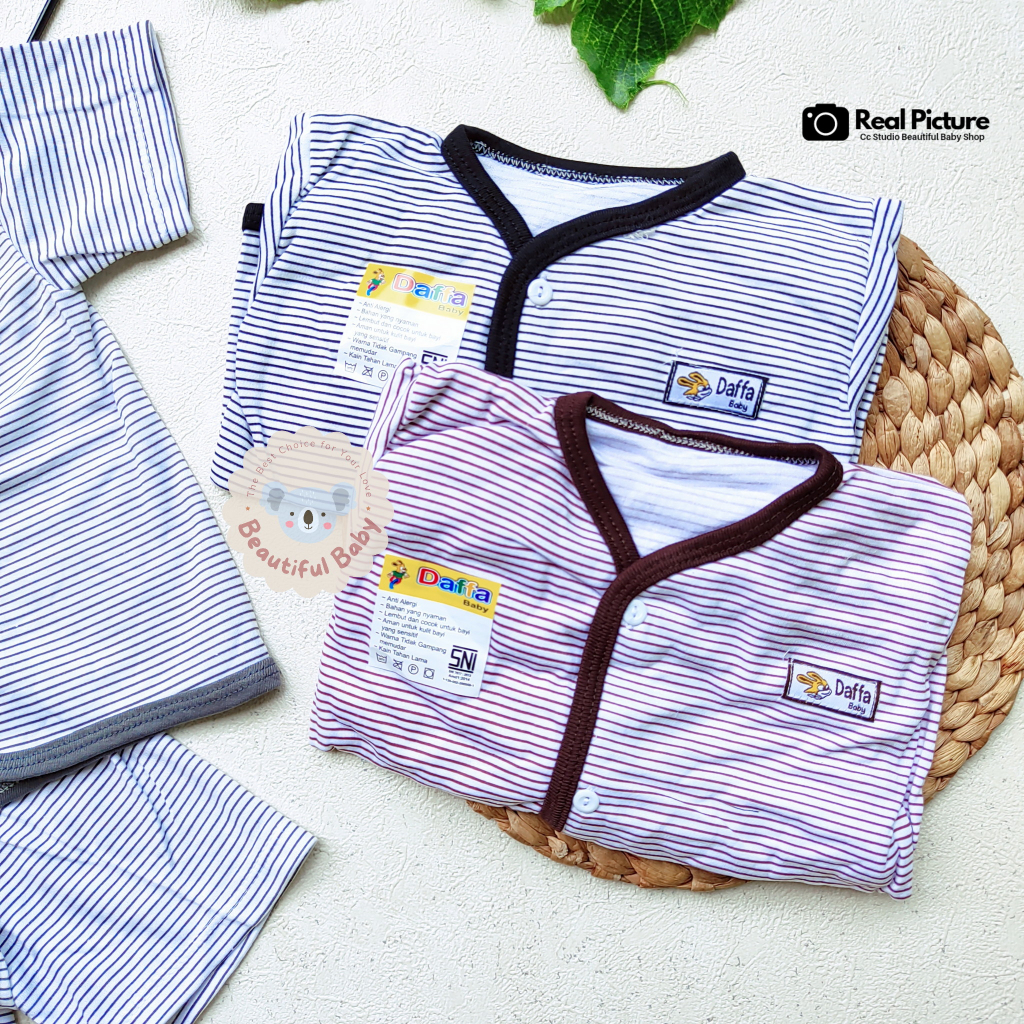 PREMIUM Setelan Baju Bayi Lengan Pendek Celana Pendek SNI Motif Salur / Kaos Oblong Bayi Kancing Depan / Setelan Harian Bayi Merk Daffa / Baby.ou