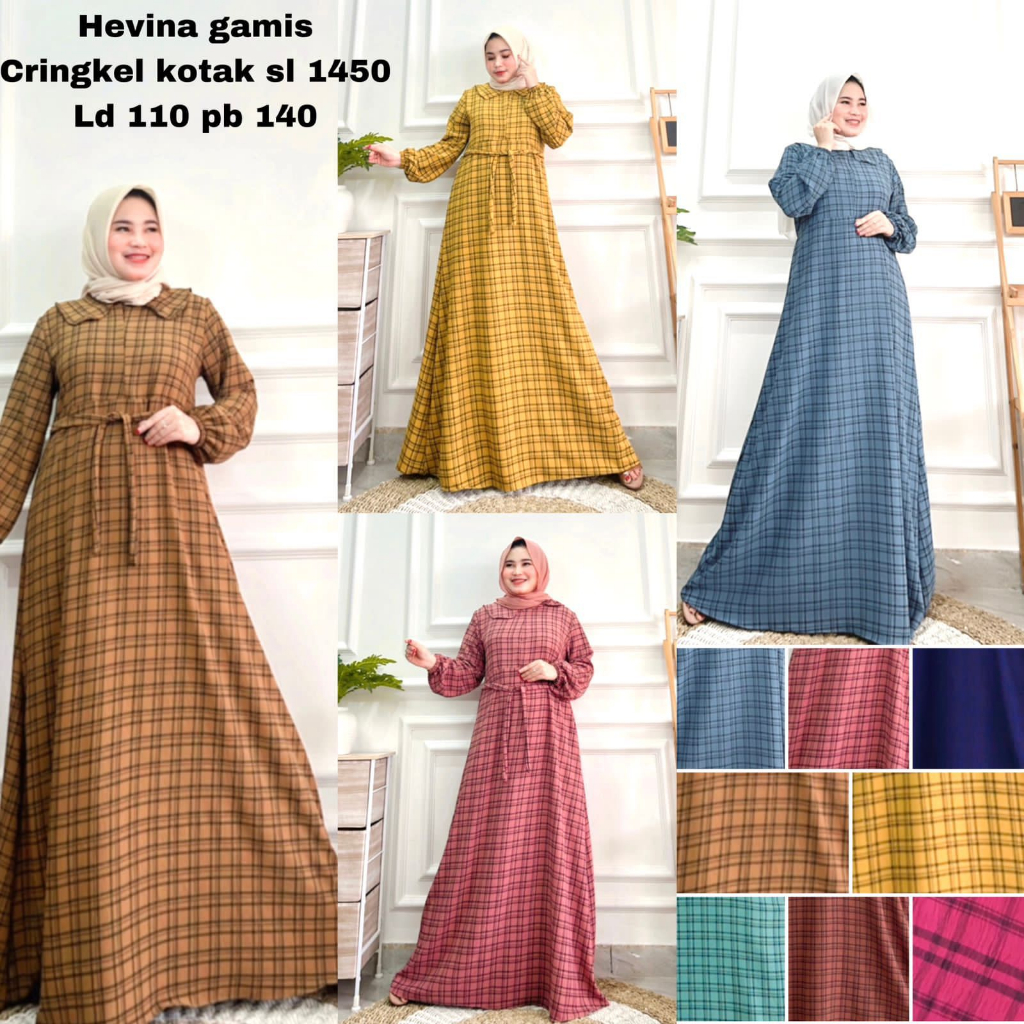 SL 1450 (isi 2) ASYA Gamis Cringkel Airflow Lebar Mayung Premium Motif Kotak Cantik Home Dress Musli