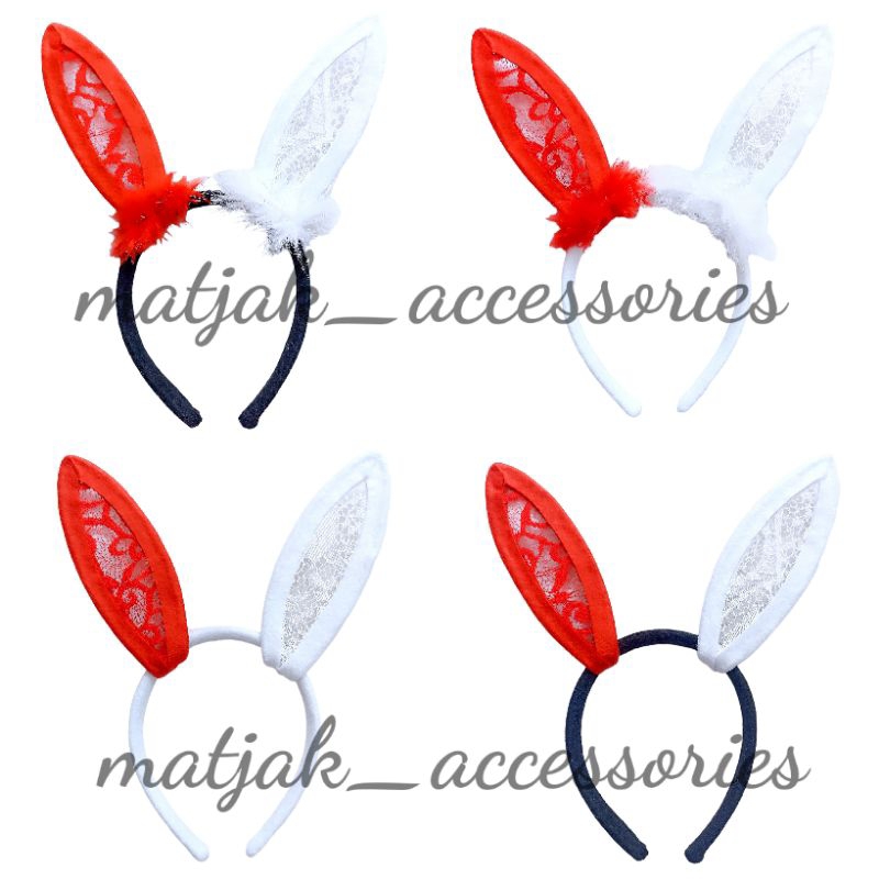 Bando Kelinci Renda Merah Putih Benda Indonesia Bando Kelinci Renda Buny Lace Bulu Atribut Perlengkapan Lomba Hari Kemerdekaan