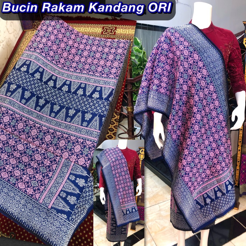 Songket Bunga Cina Rakam Kandang ORI pink Muda dasar biru/ songket tenun asli palembang /ilham songk