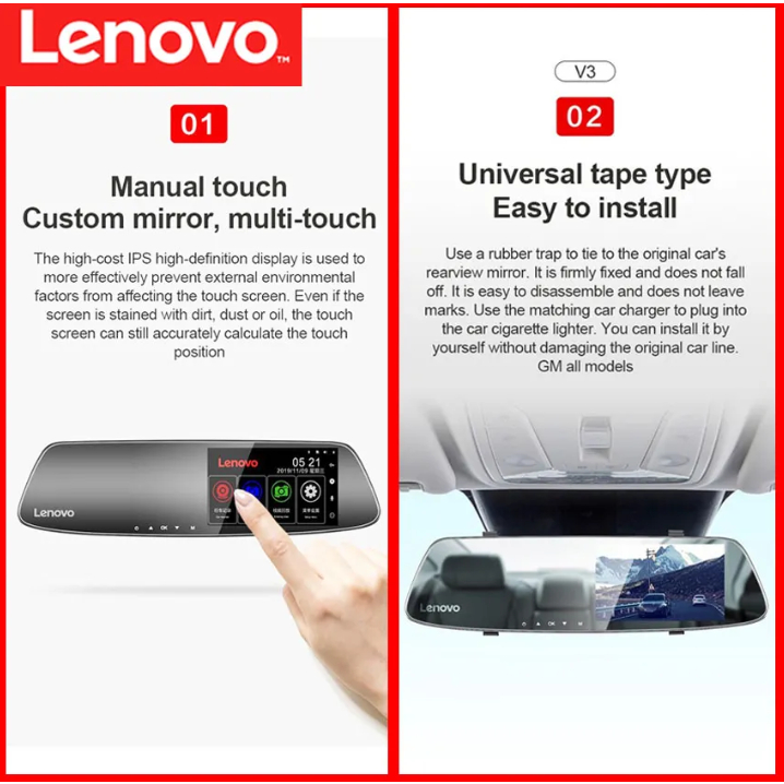 Lenovo V3 Plus + Dash Cam 1080p Full HD Car DVR Mobil Kamera Spion