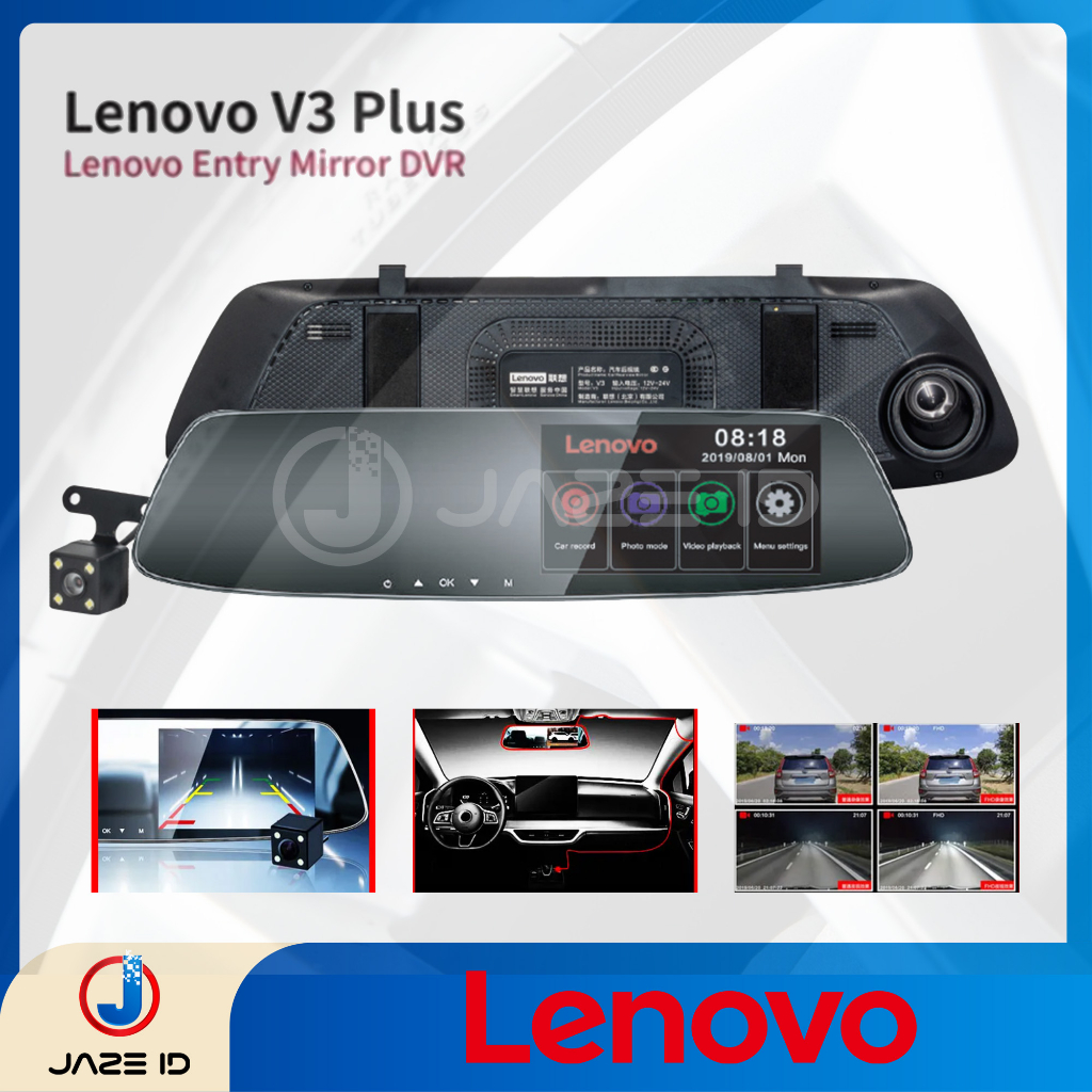 Lenovo V3 Plus + Dash Cam 1080p Full HD Car DVR Mobil Kamera Spion