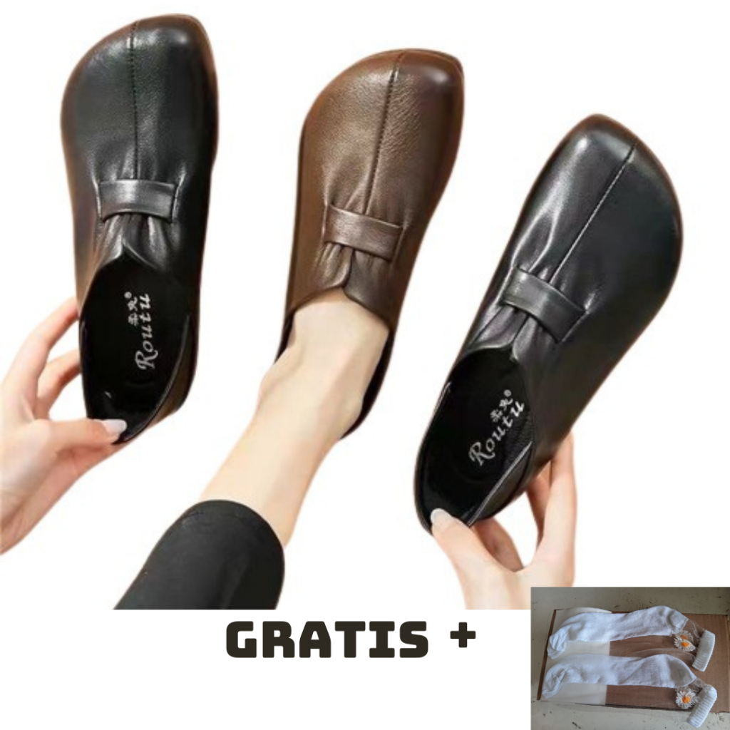 Sepatu Loafer Wanita ADIBA Sepatu Flatshoes Cewek (Gratis Kaos Kaki Cantik)