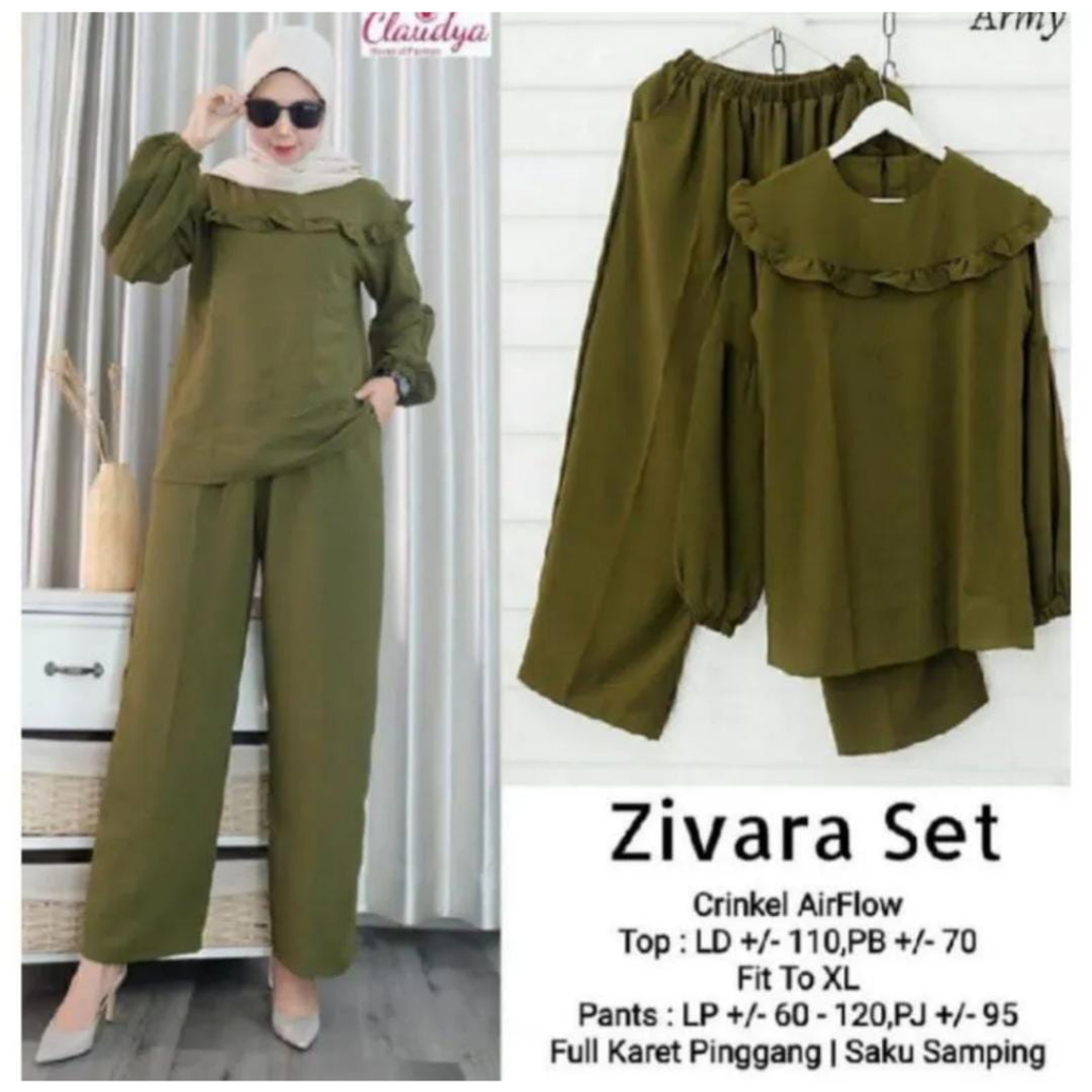 setelan wanita dewasa terbaru zivara set / bahan crinnkle air flow premium terlaris / fashion wanita modern / stlye muslimah tekeren lengan balon panjang