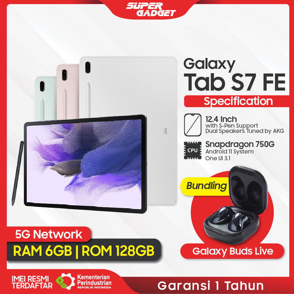 Samsung Galaxy TAB S7 FE T736 RAM 6 GB ROM 128 GB 6/128 12 Inch 5G Original Garansi Resmi SEIN