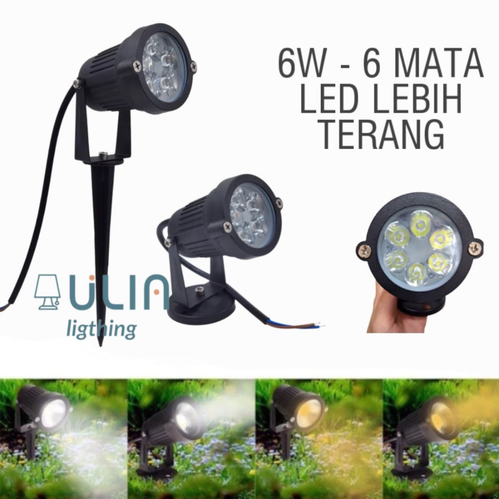 Lampu Sorot 6w Taman Led Spot Light Model Tancap Tempel Watetproof 6 Mata Cob W Watt Outdoor Putih Kuning Piringan Plafon Cor Tanah Tanaman Lamp Garden