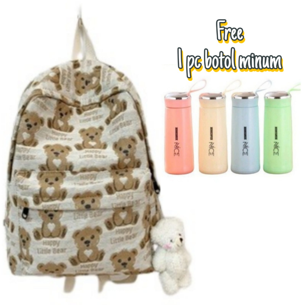 New Ransel Anak Sekolah BAMBI BEAR Bag Ransel Wanita Motif Beruang Korea Cute K-POP Omo Omo Kiyowo Maksimal Import Bag