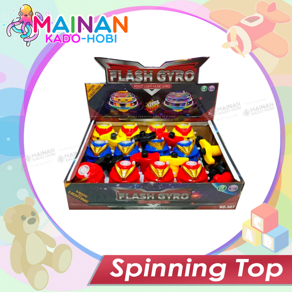 HADIAH MAINAN EDUKASI ANAK SPINNING TOP GASING LAMPU MUSIK GANGSING PUTAR SUPERHERO OPTIMUS BUMBLE BEE