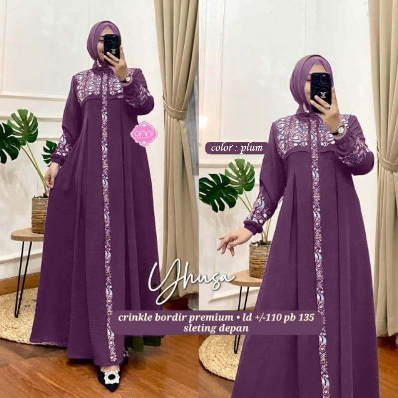 YUSHA DRESS BORDIR MAXI CRINKEL