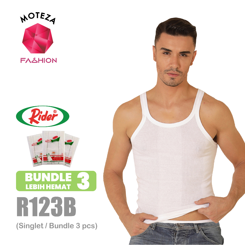 ISI 3 pcs - Kaos Dalam Singlet Kutang Pria Putih Katun - Rider R 123 B