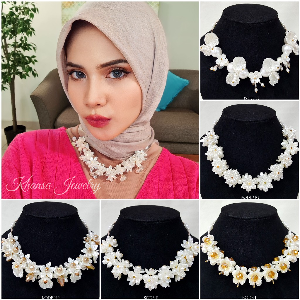 Kalung Hijab Beads Necklace Crystal Kalung Kondangan Kelopak Bunga - KH008