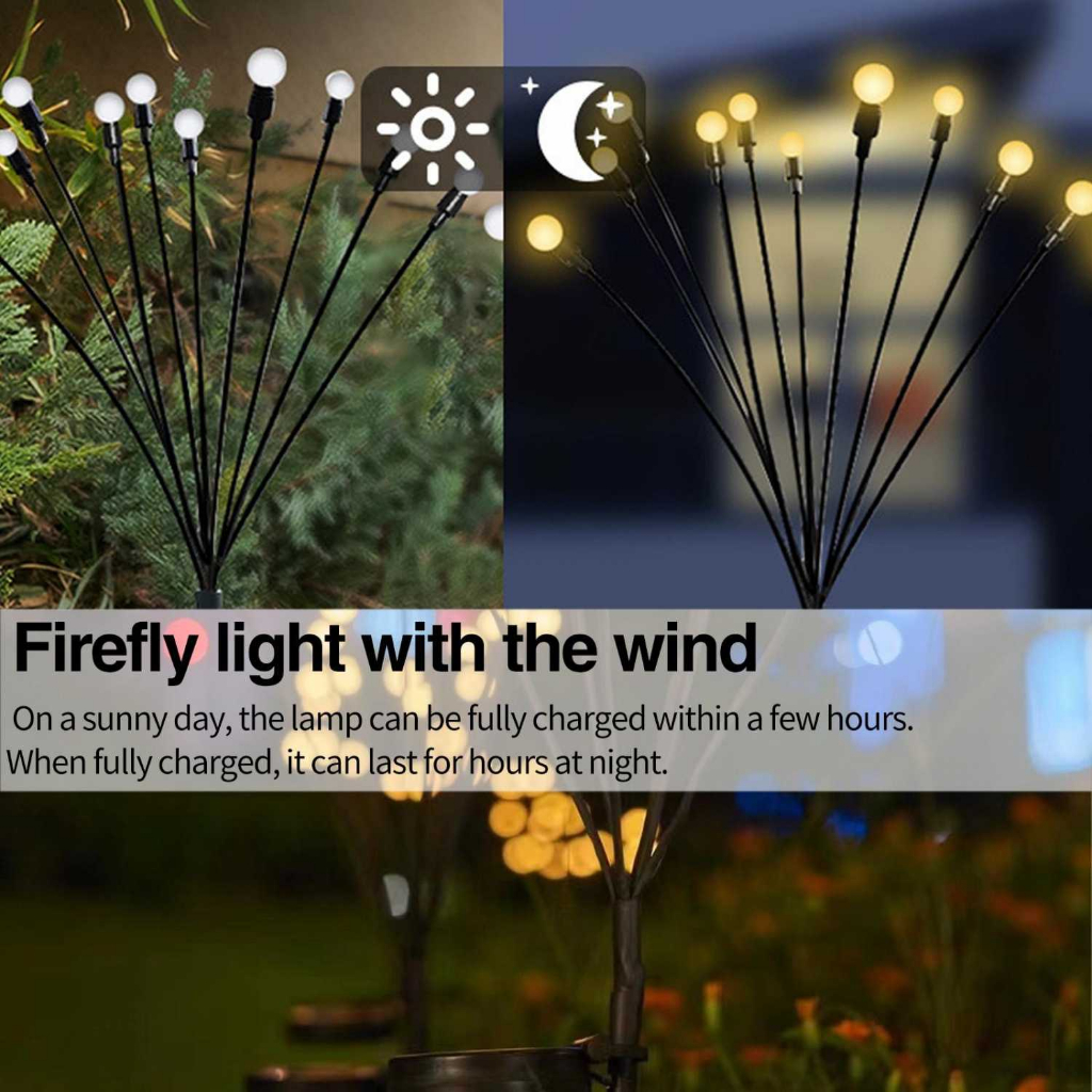 Lampu Solar LED Fireworks Decoration Waterproof 10 Heads Lampu Hias Taman Solar Panel Tiang Pancang Stainless Steel