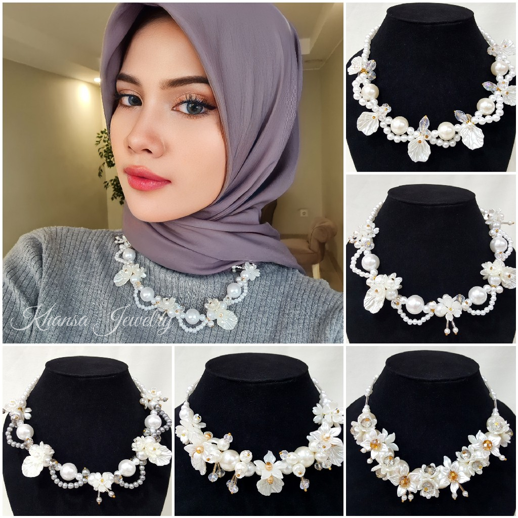 Kalung Hijab Beads Necklace Crystal Kalung Kondangan Kelopak Bunga - KH013