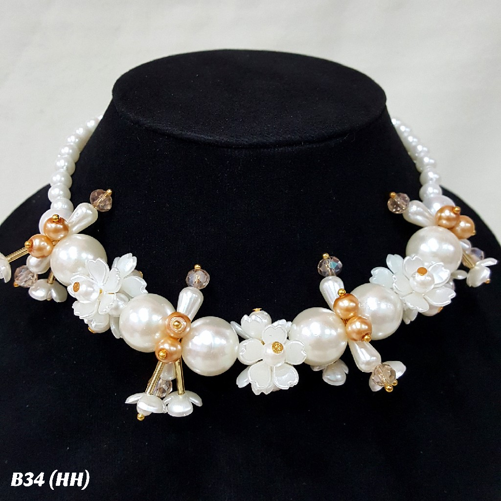 Kalung Hijab Beads Necklace Crystal Kalung Kondangan Kelopak Bunga - KH016