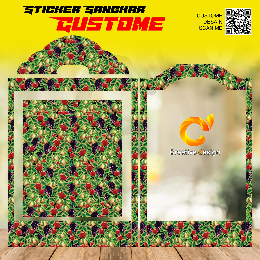 STICKER DECAL SANGKAR KOTAK KIPAS MOTIF BUAH
