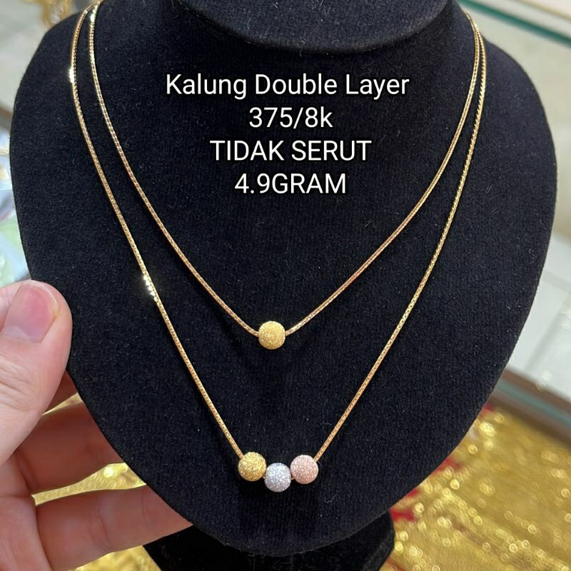 SET PERHIASAN EMAS KALUNG LIONTIN SET DOUBLE LAYER EMAS ASLI KADAR 375/8K