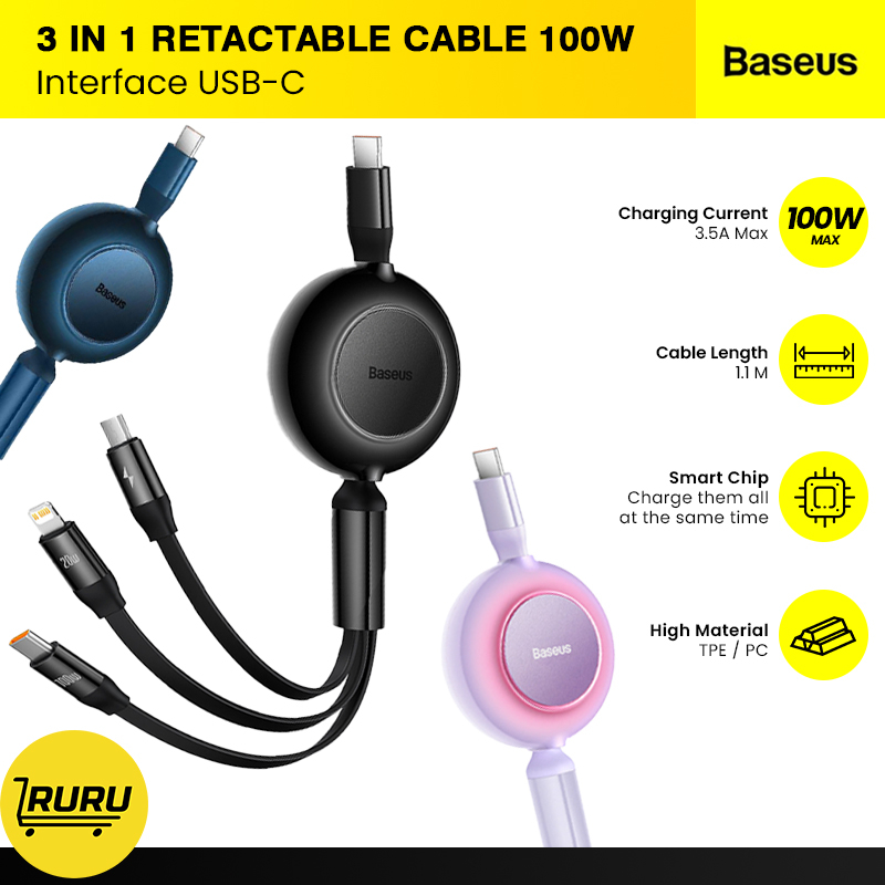 Baseus 3in1 Retractable Charging Cable 100W