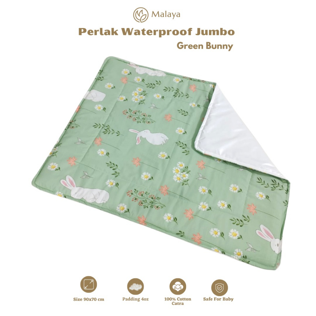 PERLAK WATERPROOF BAYI UKURAN JUMBO 90 X 70 CM BAHAN KATUN CATRA / ALAS TIDUR ANTI OMPOL KEKINIAN BY MALAYA BABY