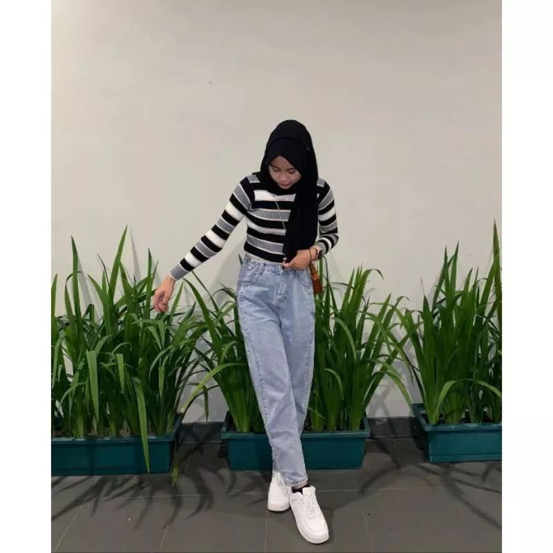 Bianca stripe knit sweater - inner wanita bahan catton premium