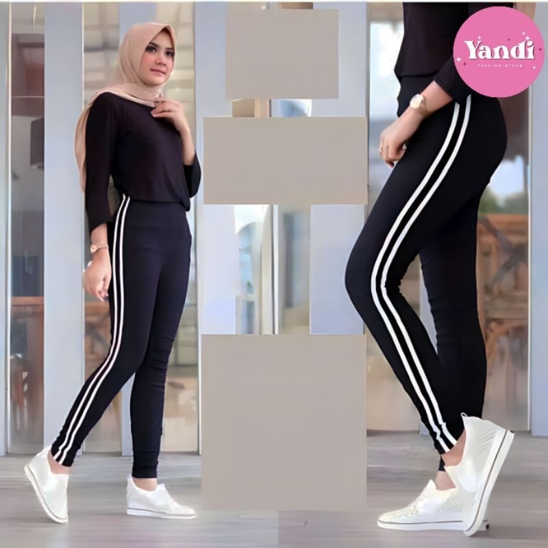 Legging List Strip 2 Putih PREMIUM / Legging Garis Putih