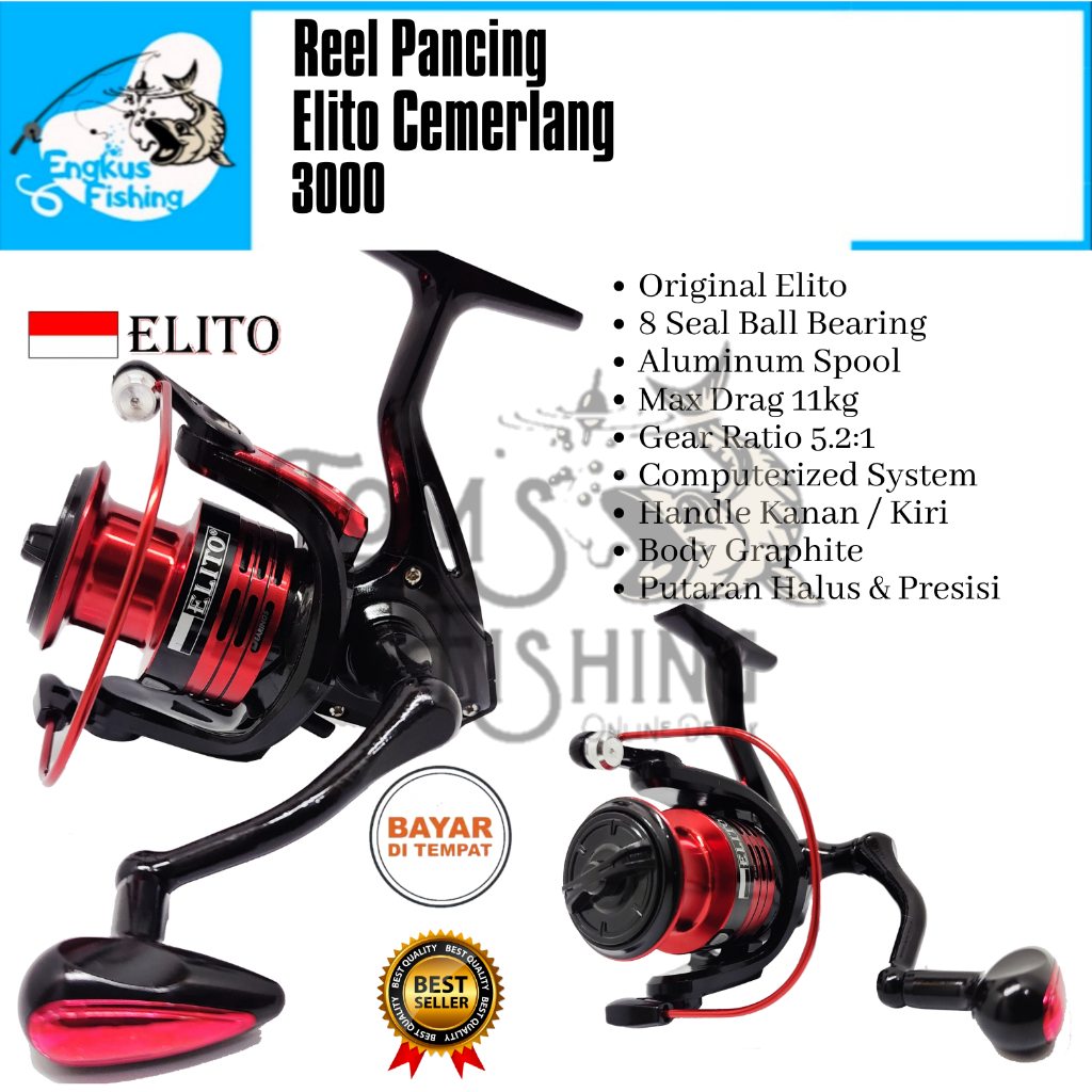 Reel Pancing Elito 3000 Cemerlang / Sinar ( 8 Seal Bearing) Spool Alumunium Murah - Engkus Fishing