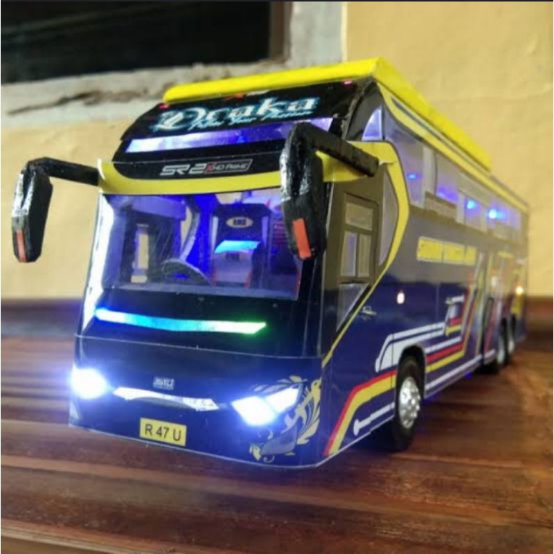 MOBIL JET BUS Mainan anak telolet Basuri miniatur bus bis STJ DRAKA full lampu led