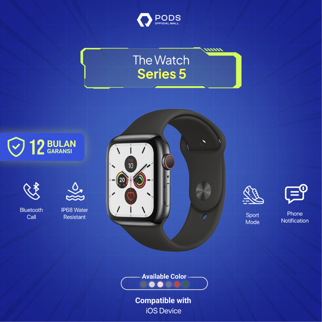 TheWatch Smartwatch Series 5 Jam Tangan Pintar Bluetooth Call Wireless Charging by PodsIndonesia