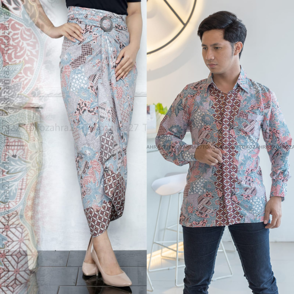 Couple Kemeja Panjang Rok Lilit Batik Motif Kuaci