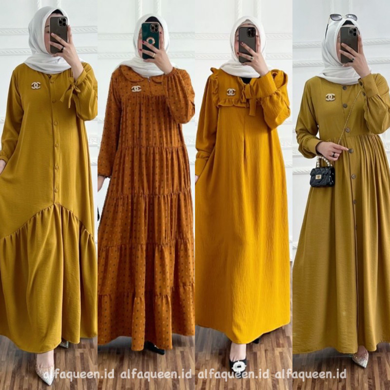 Dress / Gamis Edisi Mustard Polos | Cotton Katun Toyobo Santorini Rayon Viscose Twill Crinkle Airflo