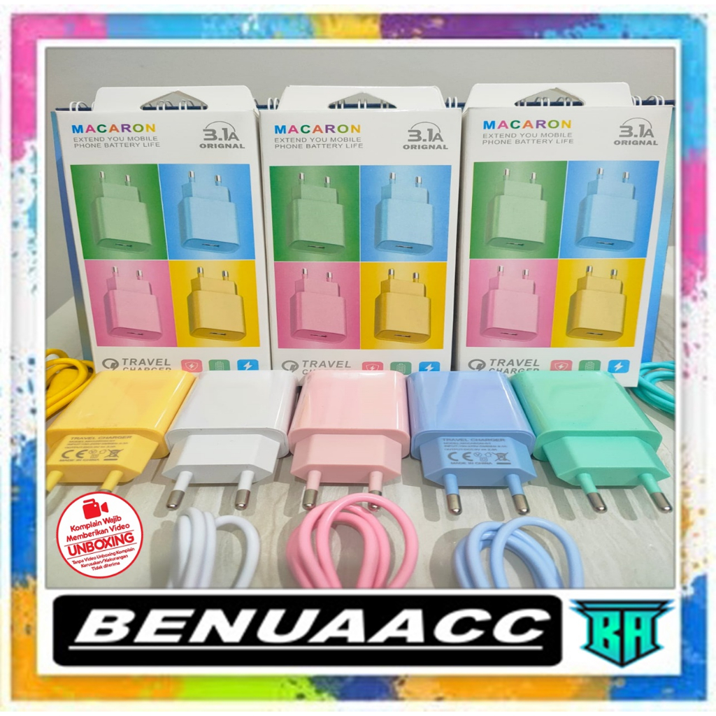 (ba) TRAVEL CHARGER MACARON 3.1A MICRO USB KUALITAS BAGUS