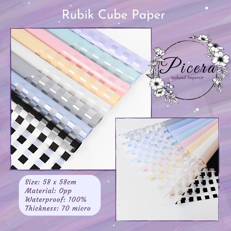 

Flower Wrapping Paper Rubik Cube Pattern Transparant Mix Solid Pastel Cellophane Waterproof Kertas Bungkus Pembungkus Bouquet Bunga Kotak Bening Transparan Anti Air
