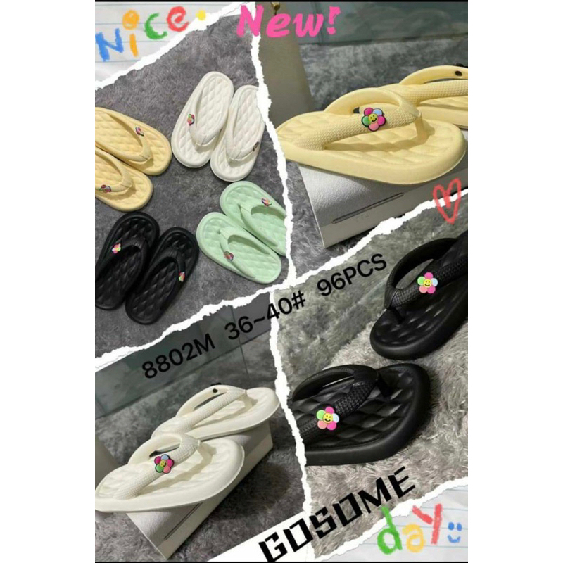 Sandal Jepit Wanita Gosome 8802 Bahan Eva/ Sandal Jepit Wanita Tebal dan Empuk Motif Bunga Smile/ Sa