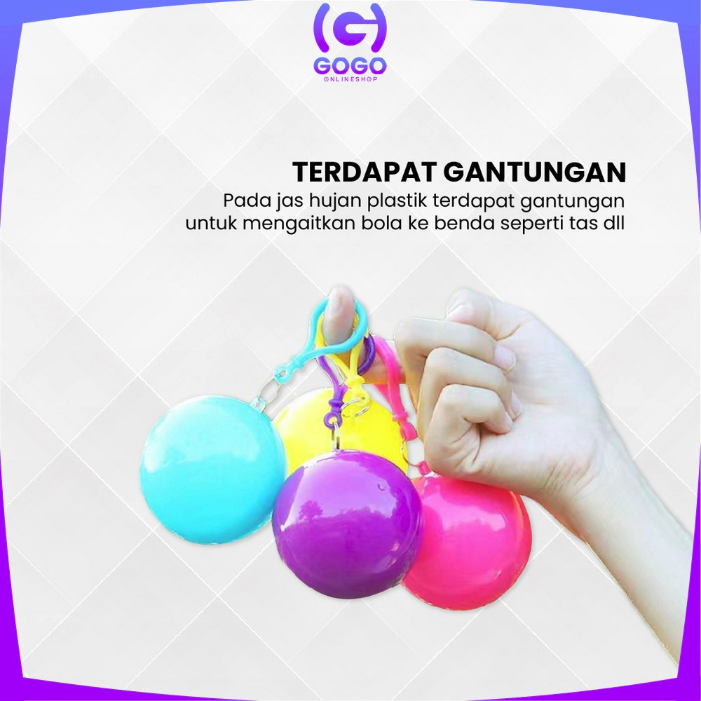 GOGO-C853 Jas Hujan Bola Plastik Gantung Warna Warni Anti Air / Jas hujan Konser Raincoat Travel Portable Dengan Gantungan Bola Kunci