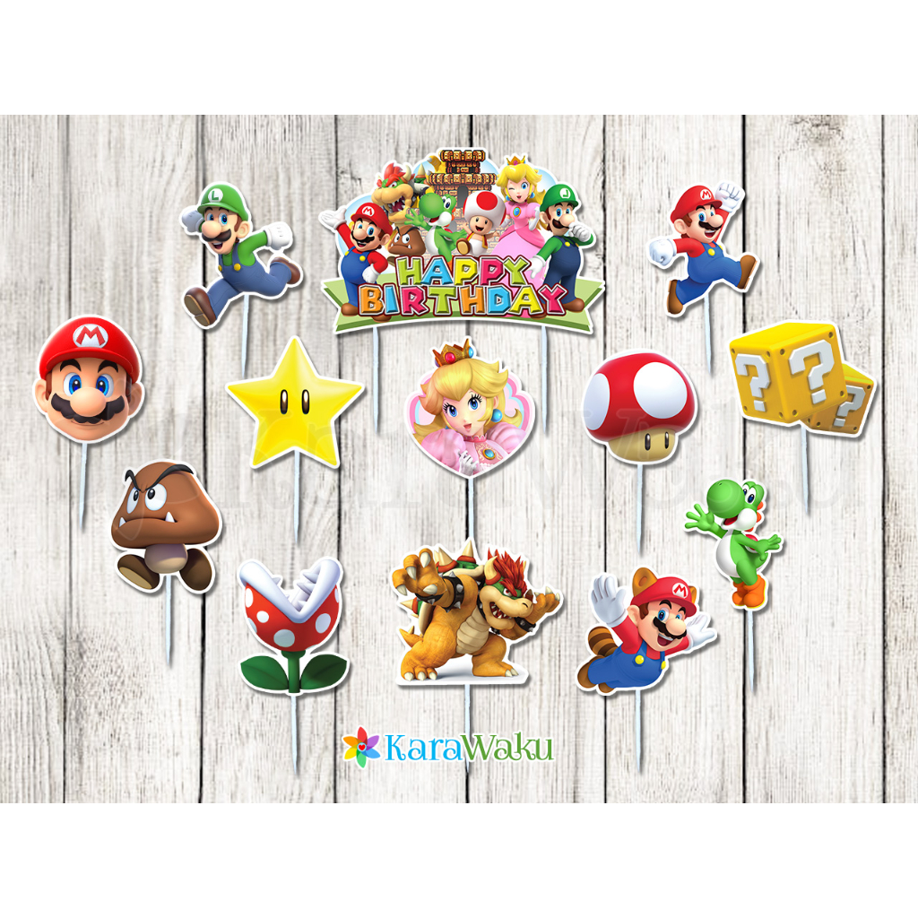 

Mario Bross Cake Topper - Hiasan Dekorasi Kue - Tusukan Cupcake Puding Ulang Tahun Mario Luigi Peach Bowser (1set)