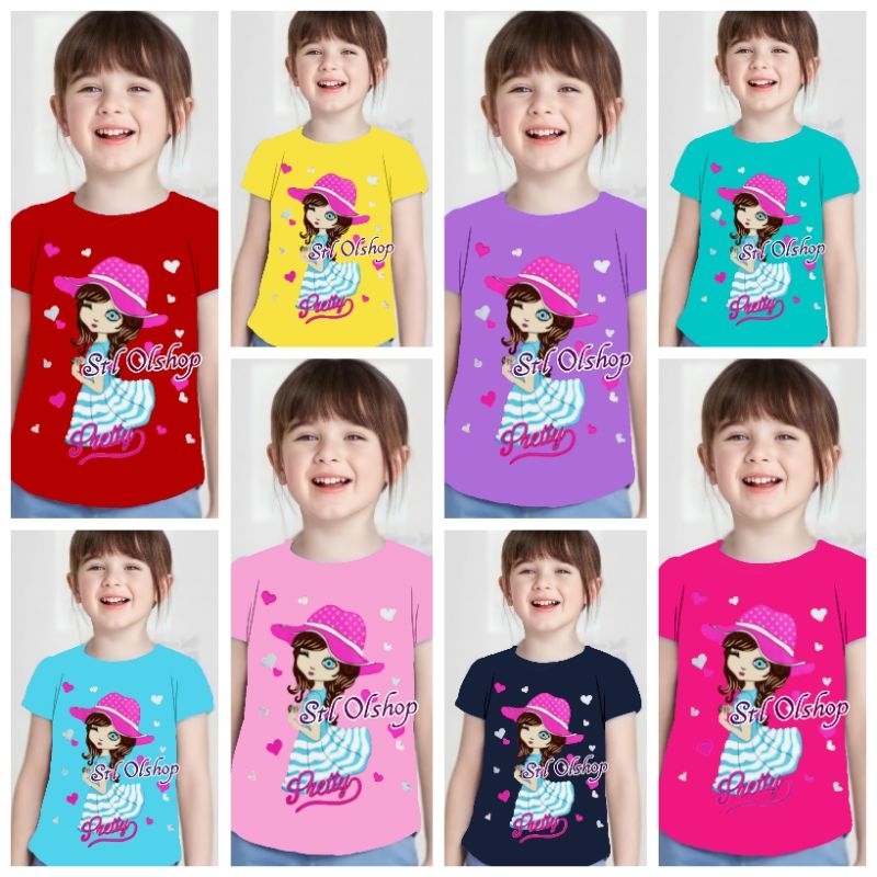 Kaos atasan pretty topi anak perempuan murah 1-10 Tahun