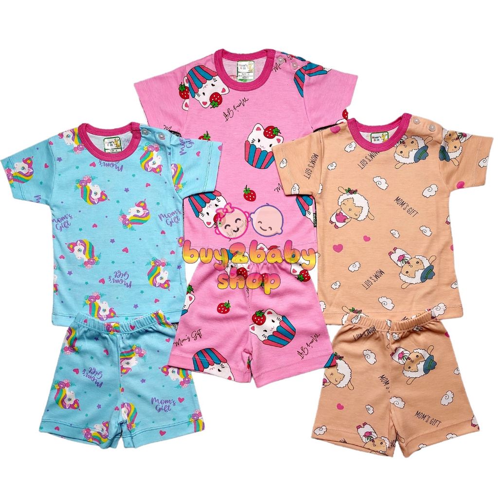 3 PCS Setelan baju anak Kaos Pendek Celana Pendek Motif Girl Series Moms Gift 0-2 Tahun isi 1-3 PCS