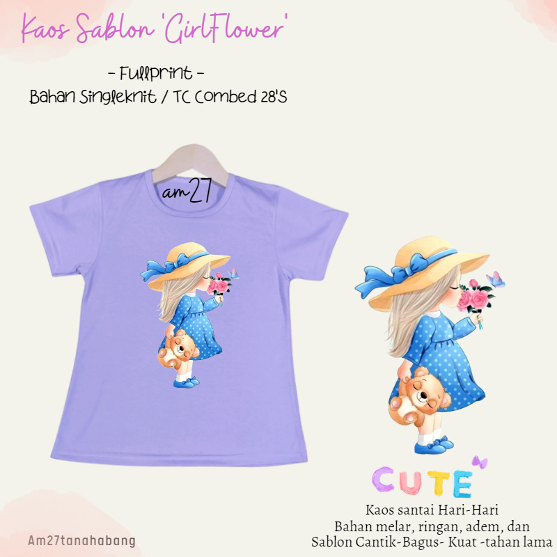 Baju Anak Cewek 3 bulan-10 tahun FlowerGirl- Kaos003sablon